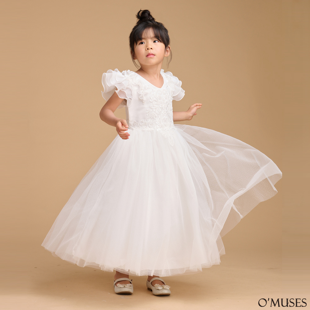 手工珠繡白色女童花童禮服58-41653