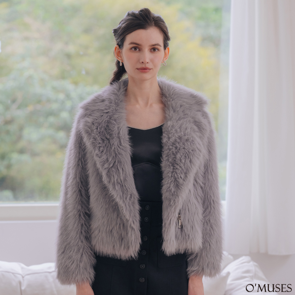 絨毛灰色保暖大衣機車外套11-G3-2401