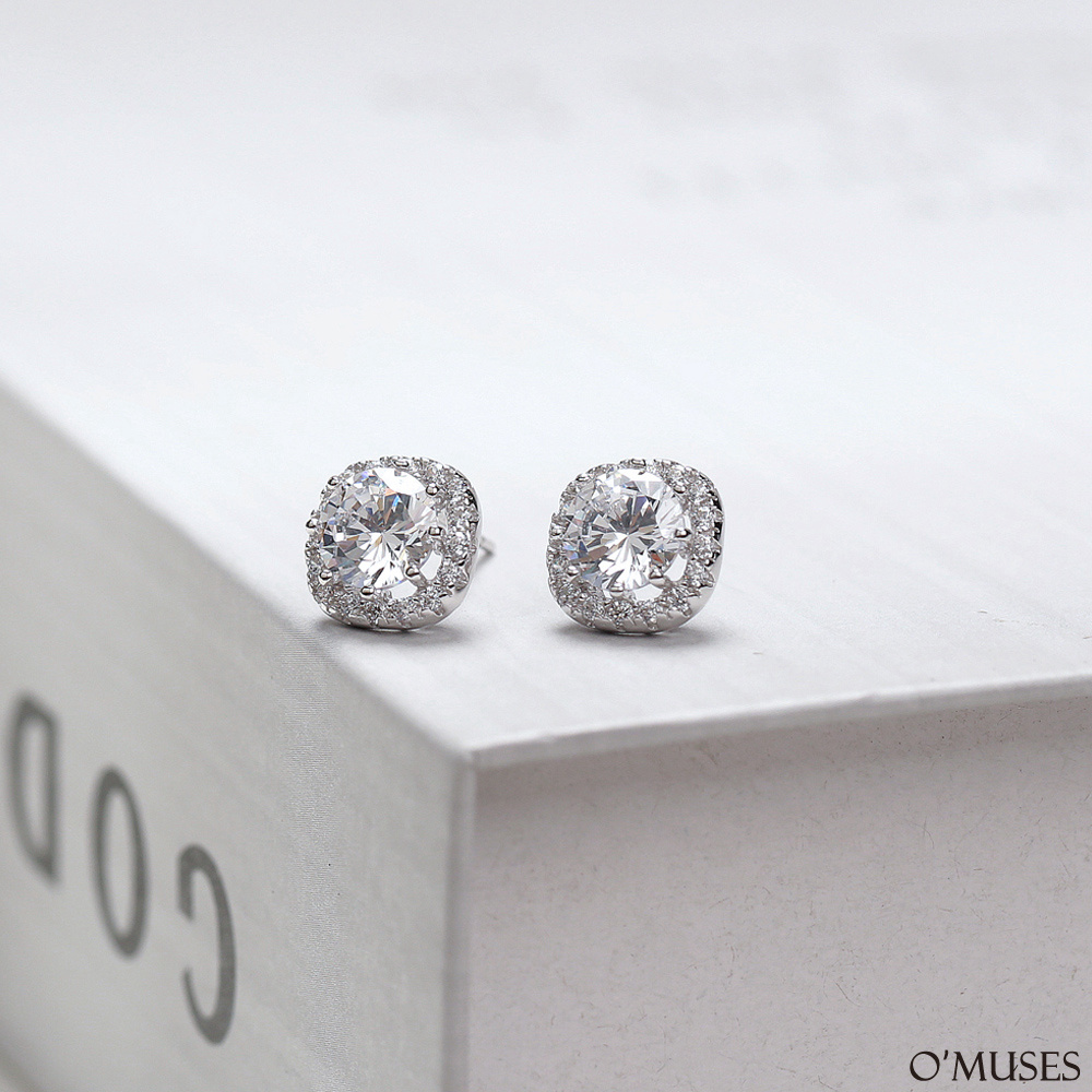 方形鑽石針式耳環YA29503S1一克拉 銀飾