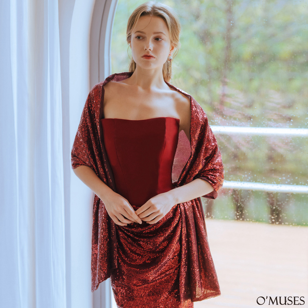 滿版亮片紅色披肩罩衫11-7585