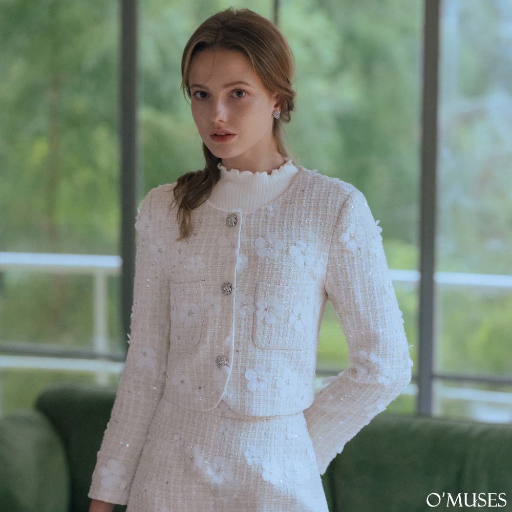 小香風毛呢米白色外套11-32325