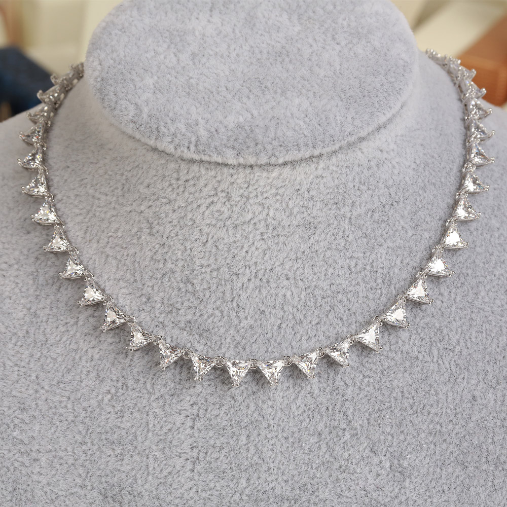滿版三角鋯石銀飾頸鍊項鍊21-019616