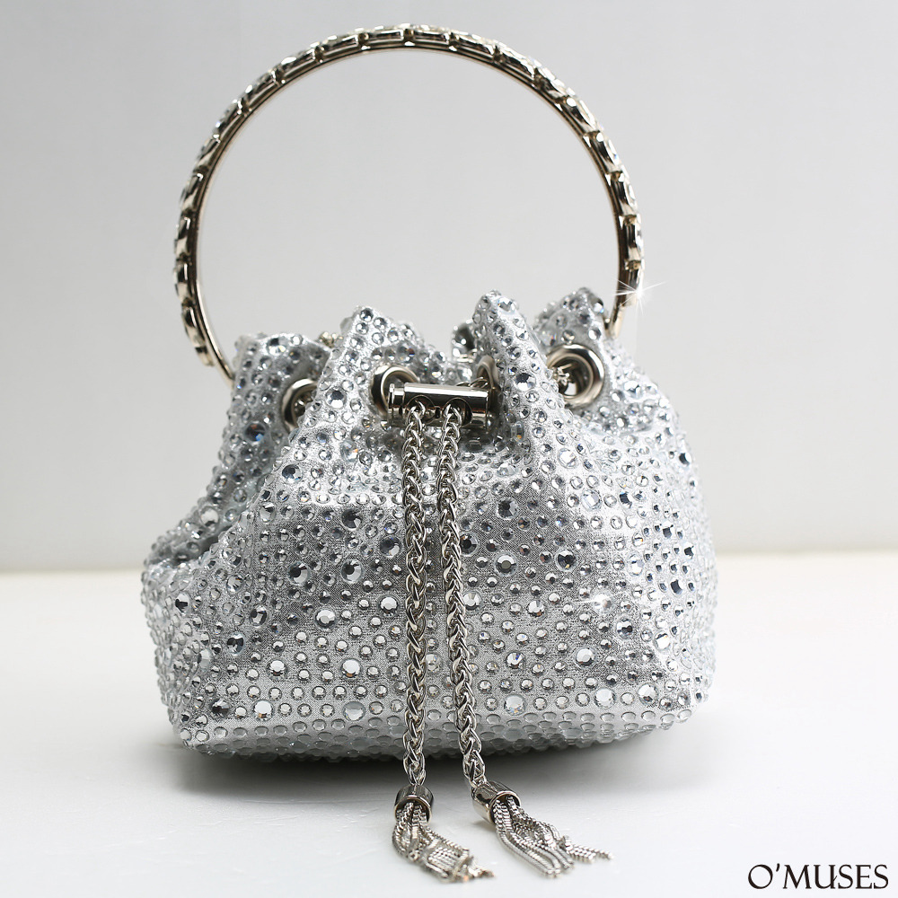 燙鑽流蘇手拿側背銀色水桶晚宴包27-S23104
