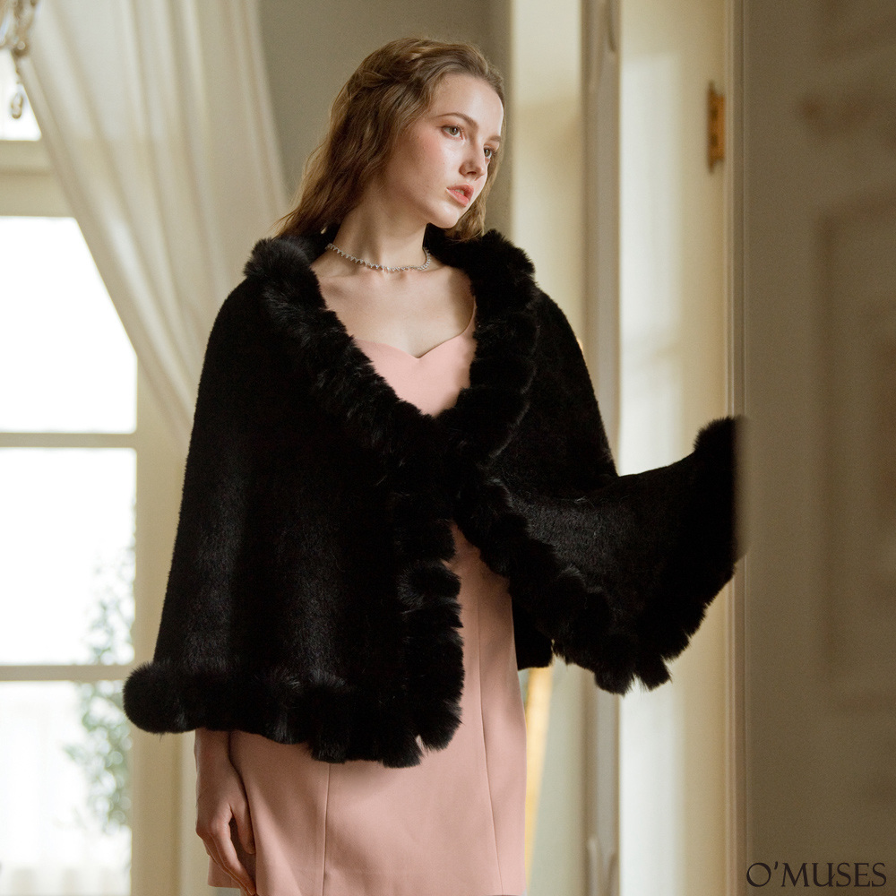 仿貂毛保暖系黑色毛披肩罩衫11-7379