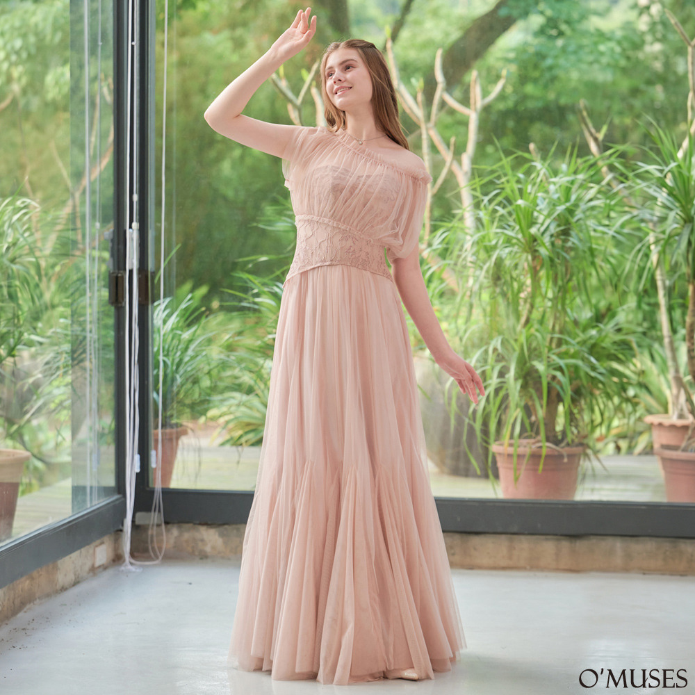 兩件式魚骨肉粉色婚紗長禮服19-7779