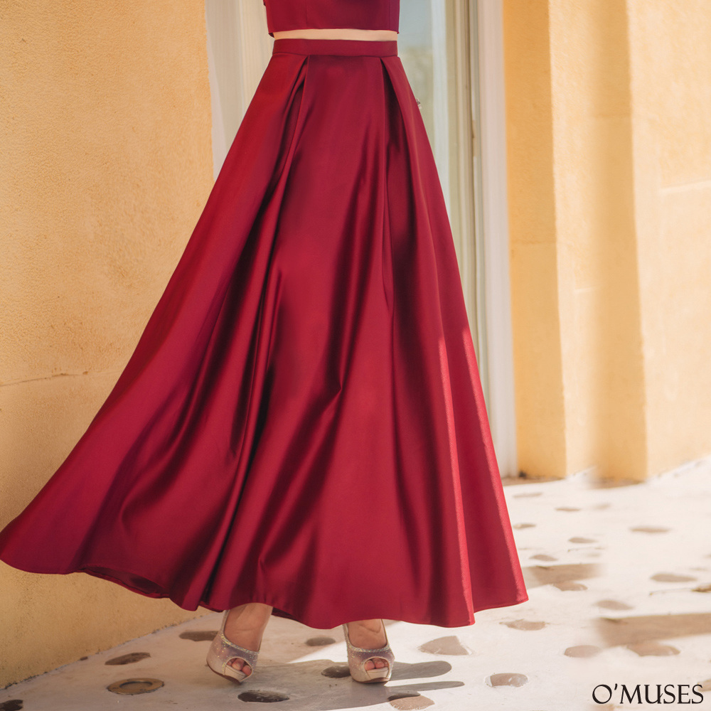 手工婚紗緞紅色長裙13-32204