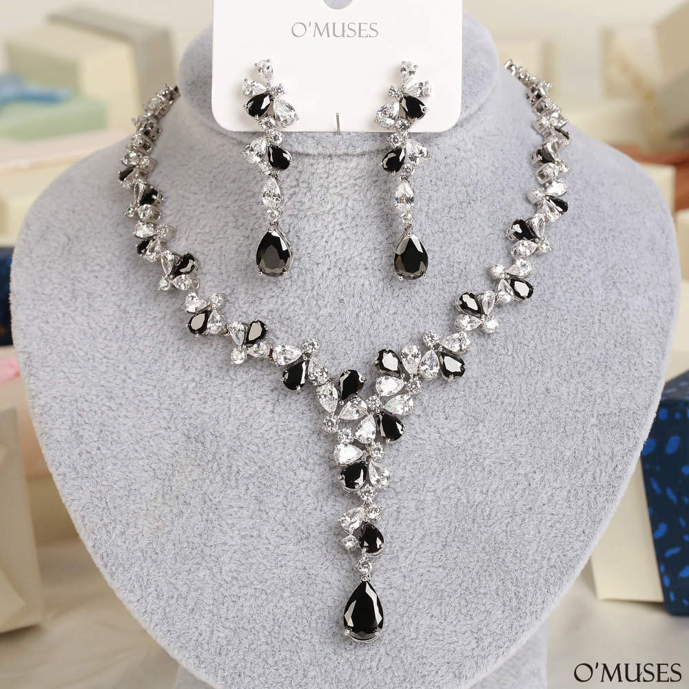 黑白鋯石項鍊耳環套組21-15490