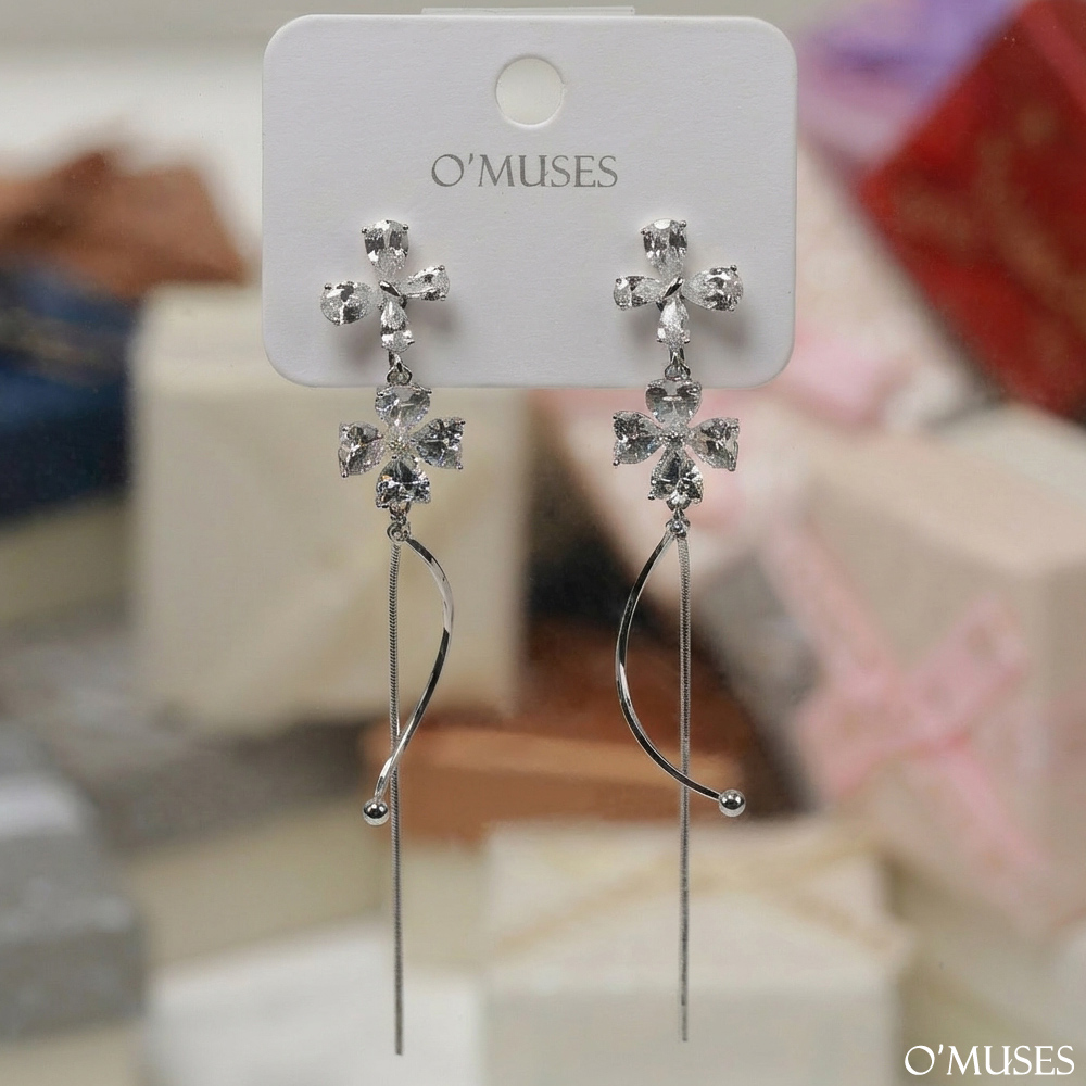 鋯石流蘇夾式耳環1-8004