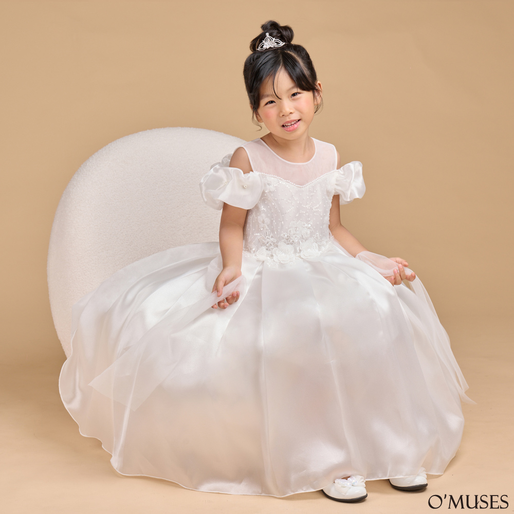 雲朵肩紗白色女童花童禮服58-525203