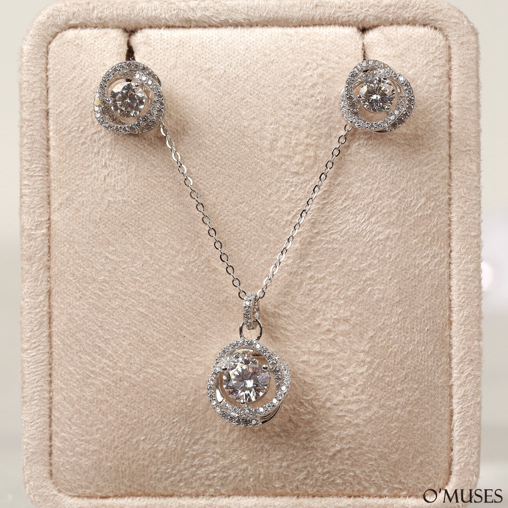 碳硅石花苞鑽項鍊耳環套組21-7764