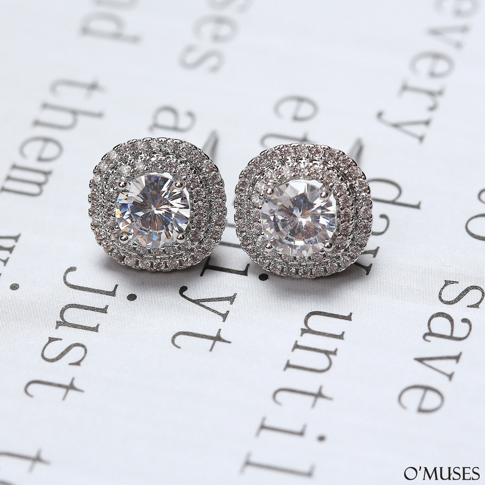 方形滿鑽針式耳環1296440K025 一克拉 銀飾