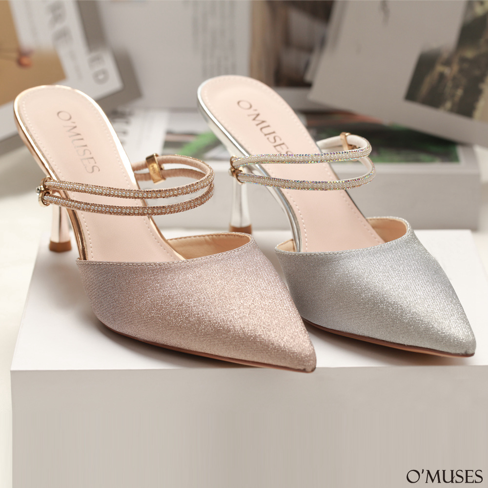 兩穿銀蔥尖頭宴會涼鞋高跟鞋2-881 香檳 銀