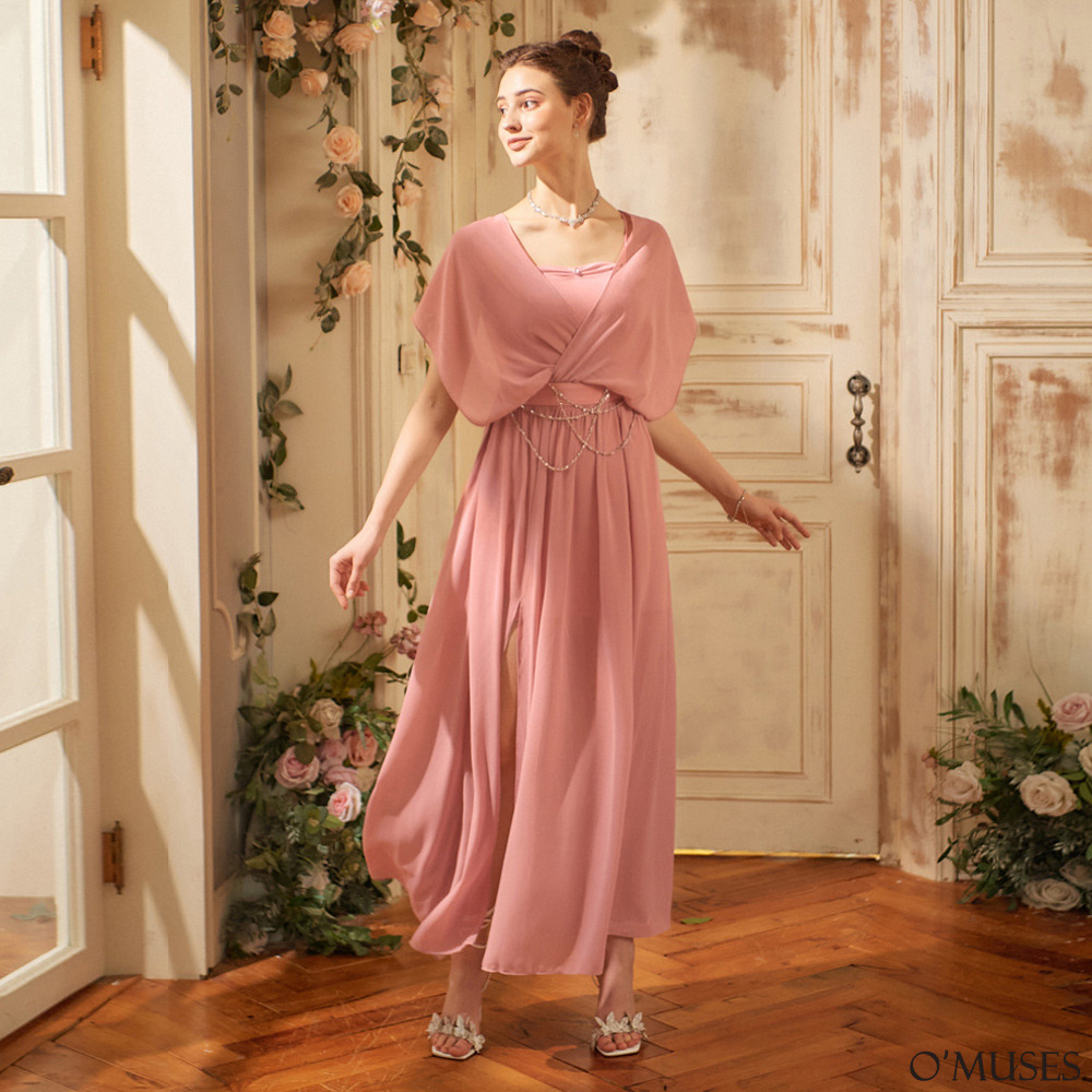 細肩帶多穿法粉色輕禮服29-7045