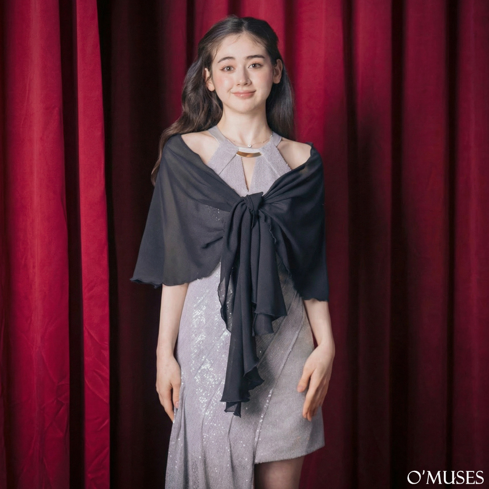 多穿法雪紡黑色披肩11-7670