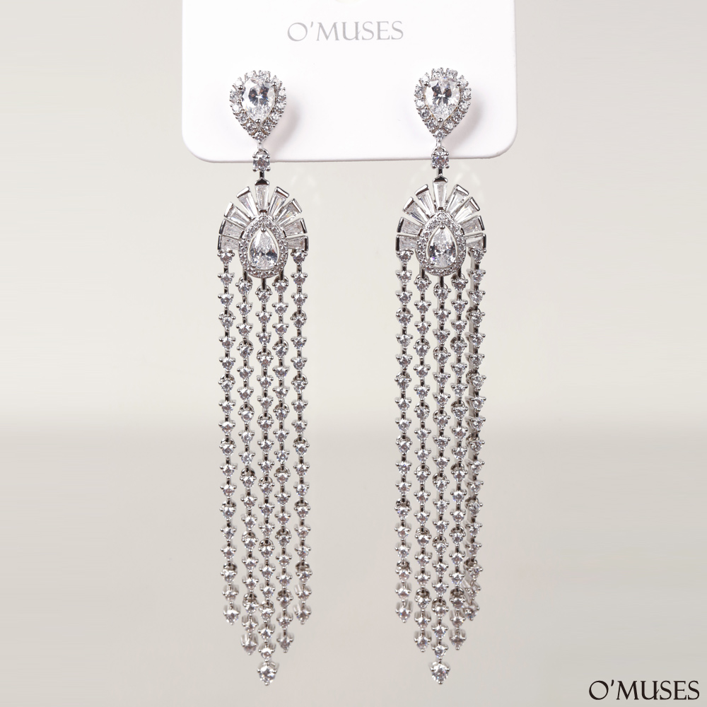 鋯石流蘇針式夾式耳環19097