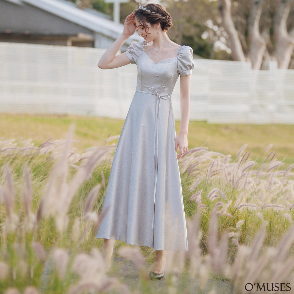 手工V領灰色長禮服19-A2212